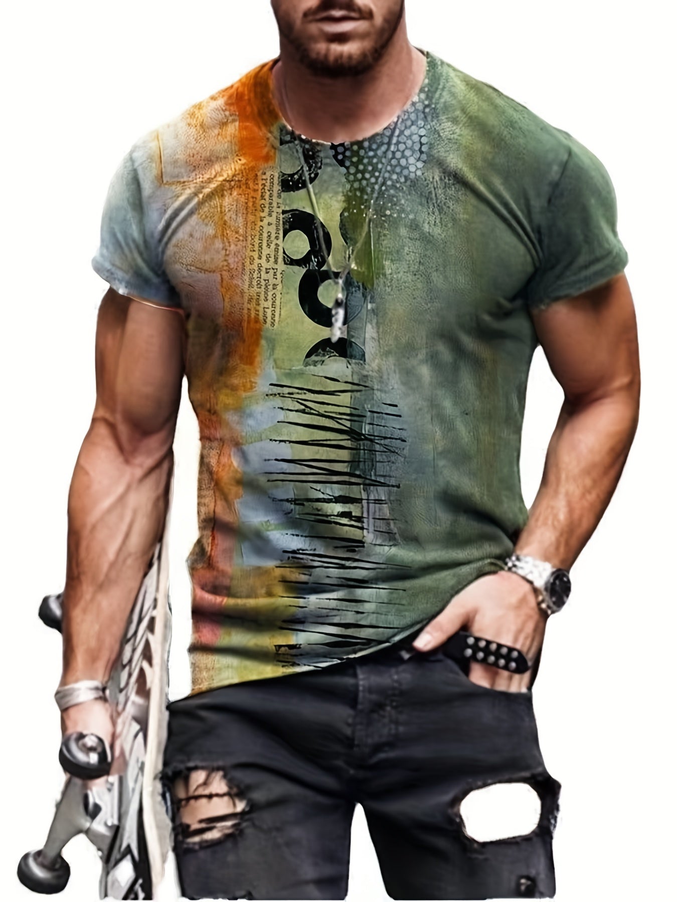 Vintage Collage Graphic T Shirt Men Comfortable Crew Neck Tee
