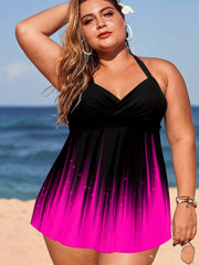 Ombre Striped Halter Bikini Set Backless Swimsuit