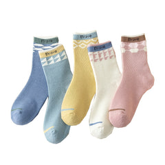 5 Pairs Geometric Pattern Socks Crew Socks Women's Stockings