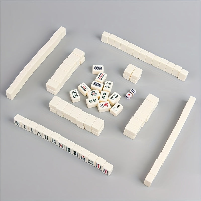 Compact Mahjong Set 144 Tiles w/ Storage Box for Travel & Home Play