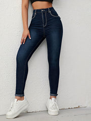 Dark Slim Fit Skinny Jeans Versatile Slash Pockets Slight Stretch