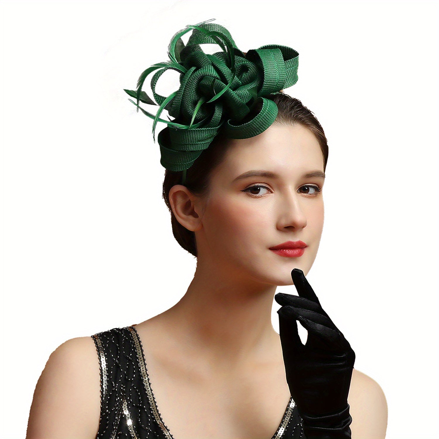 Women's Fascinator Headband Tea Party Derby Hat Faux Feathers Ribbon