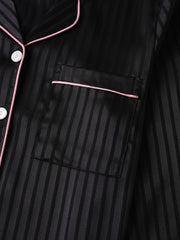 Striped Satin Lounge Set Long Sleeve Top & Pants Women's Loungewear