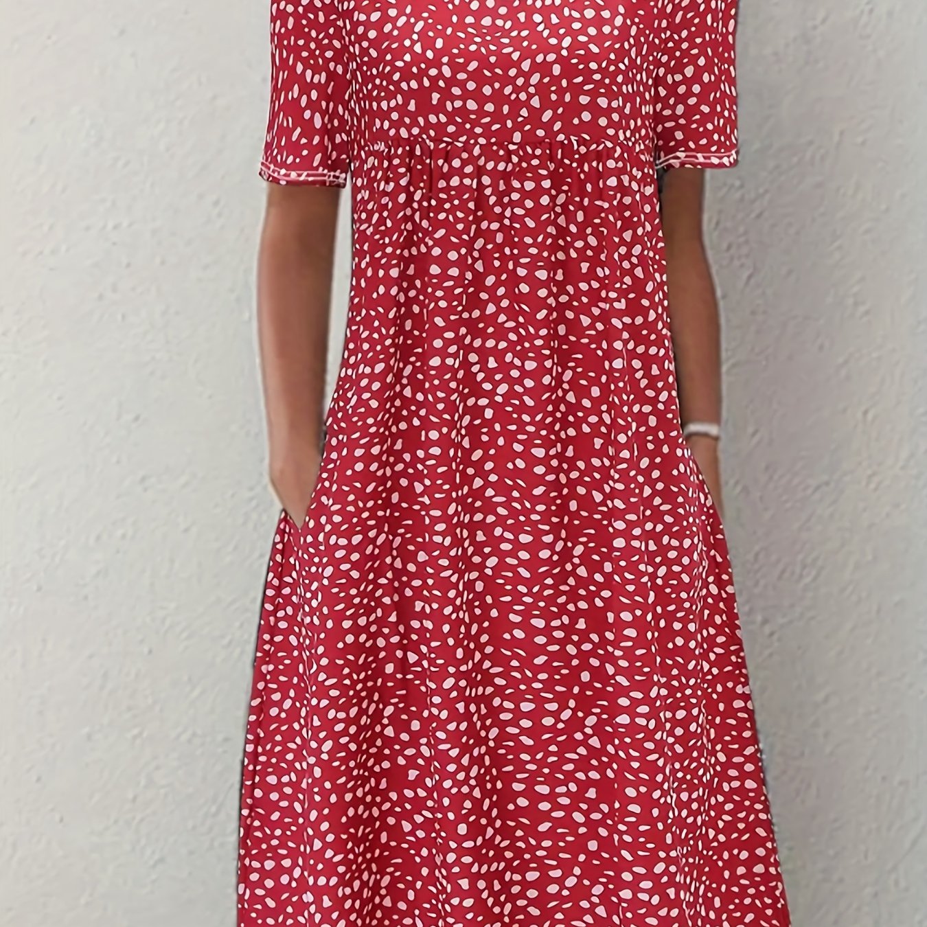 Boho Floral Print Dual Pockets Dress Short Sleeve Women's