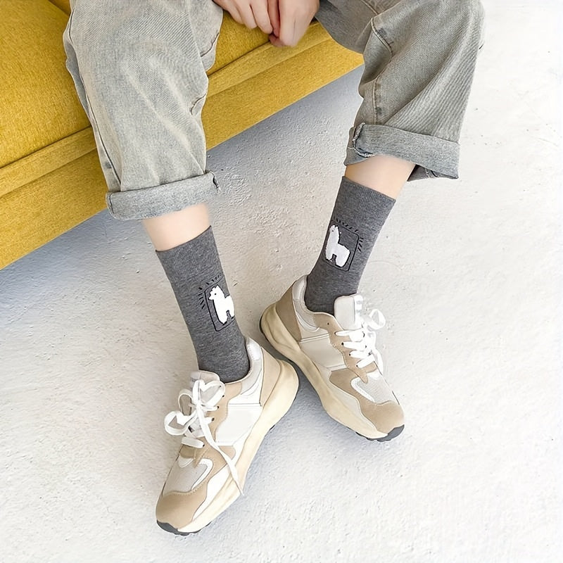 3 Pairs Alpaca Print Socks Mid Tube Women's Stockings