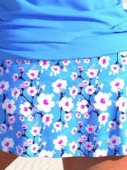 Floral Tankini Set Ruched Lace Up Cross Back Top & Mini Skirt Swimsuit