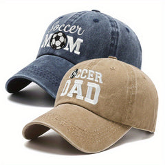 Couple Baseball Cap SOCCER MOM & SOCCER DAD Washed Distressed Dad Hat