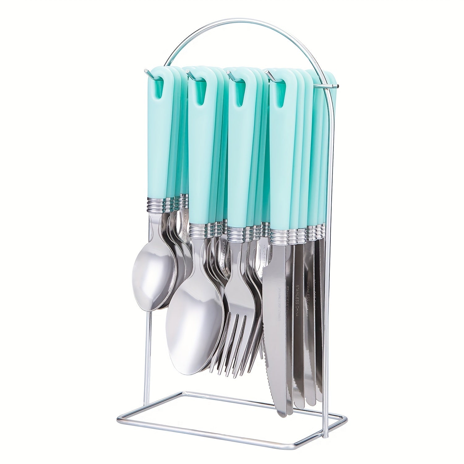 24 PCS Stainless Steel Cutlery Set with Wire Rack