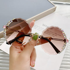 Oversized Rhinestone Rimless Sunglasses Gradient UV400