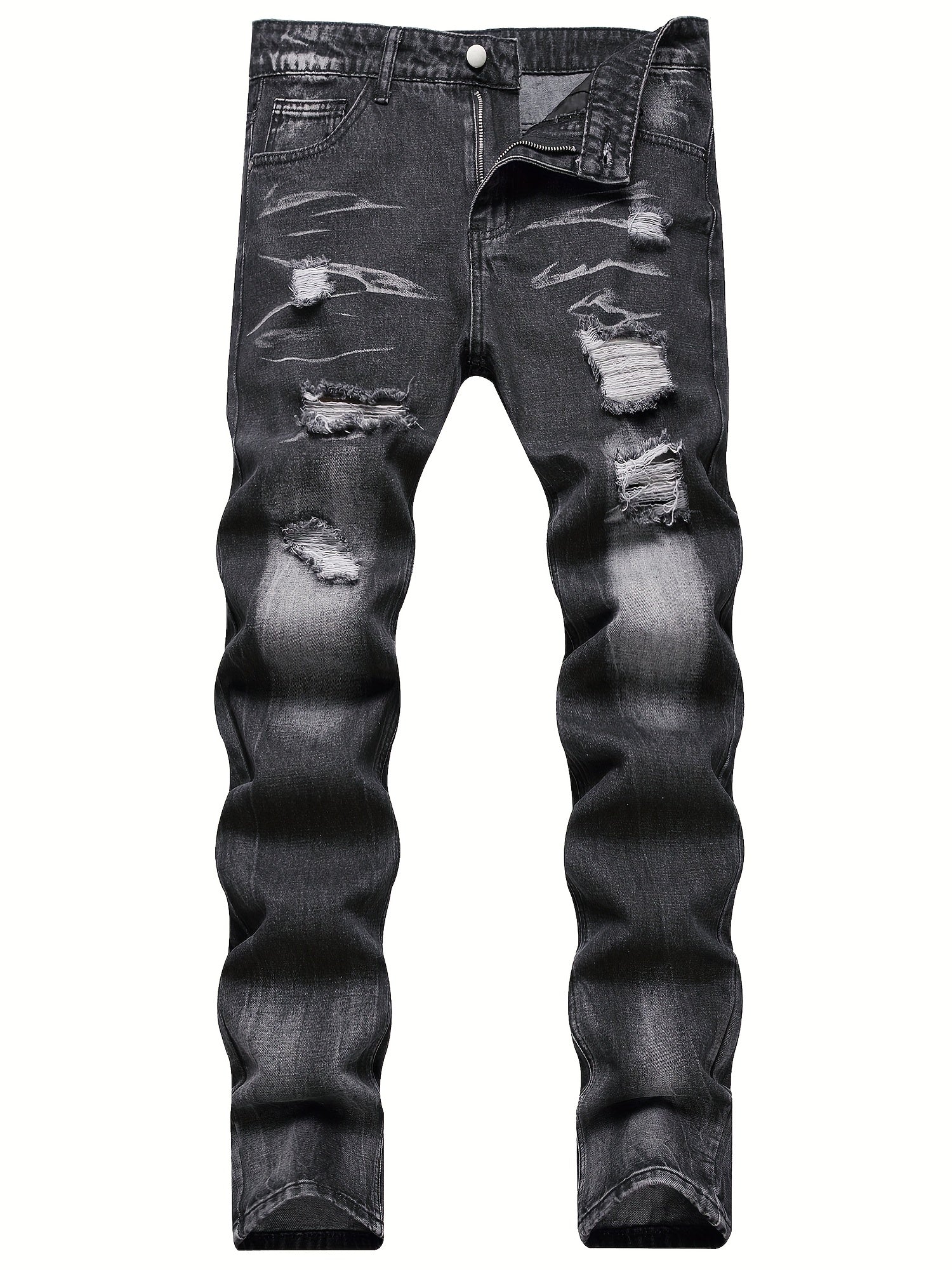 Slim Fit Ripped Jeans Mens Casual Street Style Distressed Denim Pants