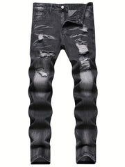 Slim Fit Ripped Jeans Mens Casual Street Style Distressed Denim Pants
