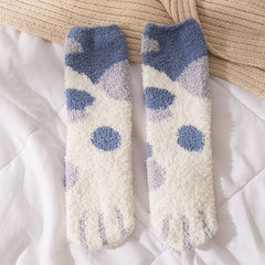 Cat Claw Print PomPom Socks Coral Fleece Women's Stockings