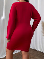Solid Long Sleeve Round Neck Stretch Mini Belted Dress