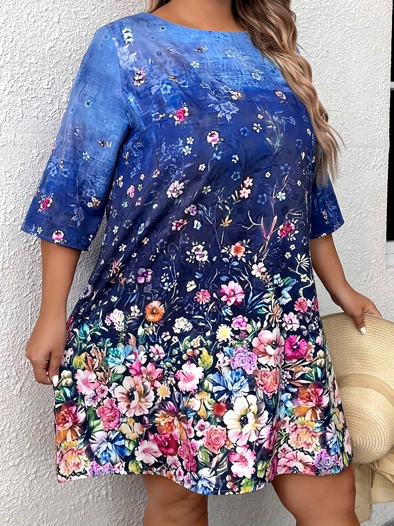 Floral Print Plus Size Casual Mini Dress