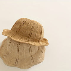 Baby Bucket Straw Hat Summer Hollow Sunscreen Beach Accessories