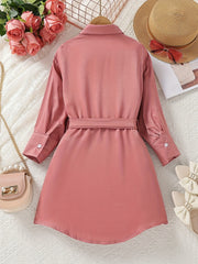Girls' Casual Button Down Tunic Shirt Dress For Summer Outfit