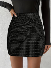 Plaid Twist Front Mini Skirt Women's Casual Wear