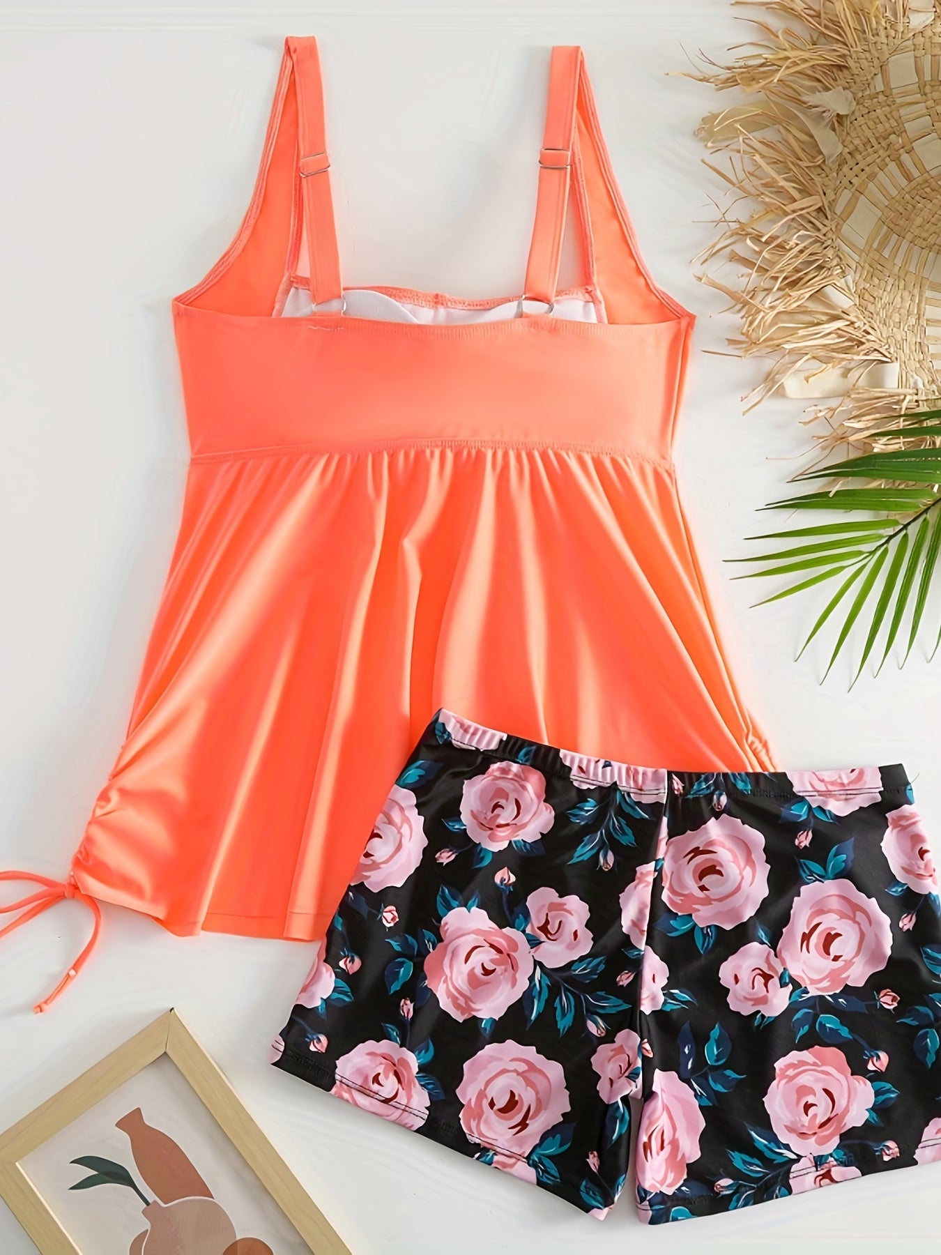 Ruched Tank & Floral Shorts Tankini Set