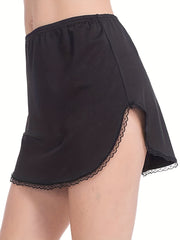 Lace Trim Solid Skirt Sexy Stretch Half Slips Petticoat