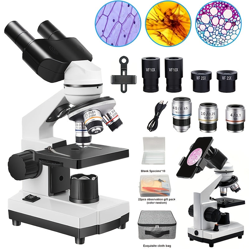 40X 1000X Binocular Microscope with Upgraded LED Light