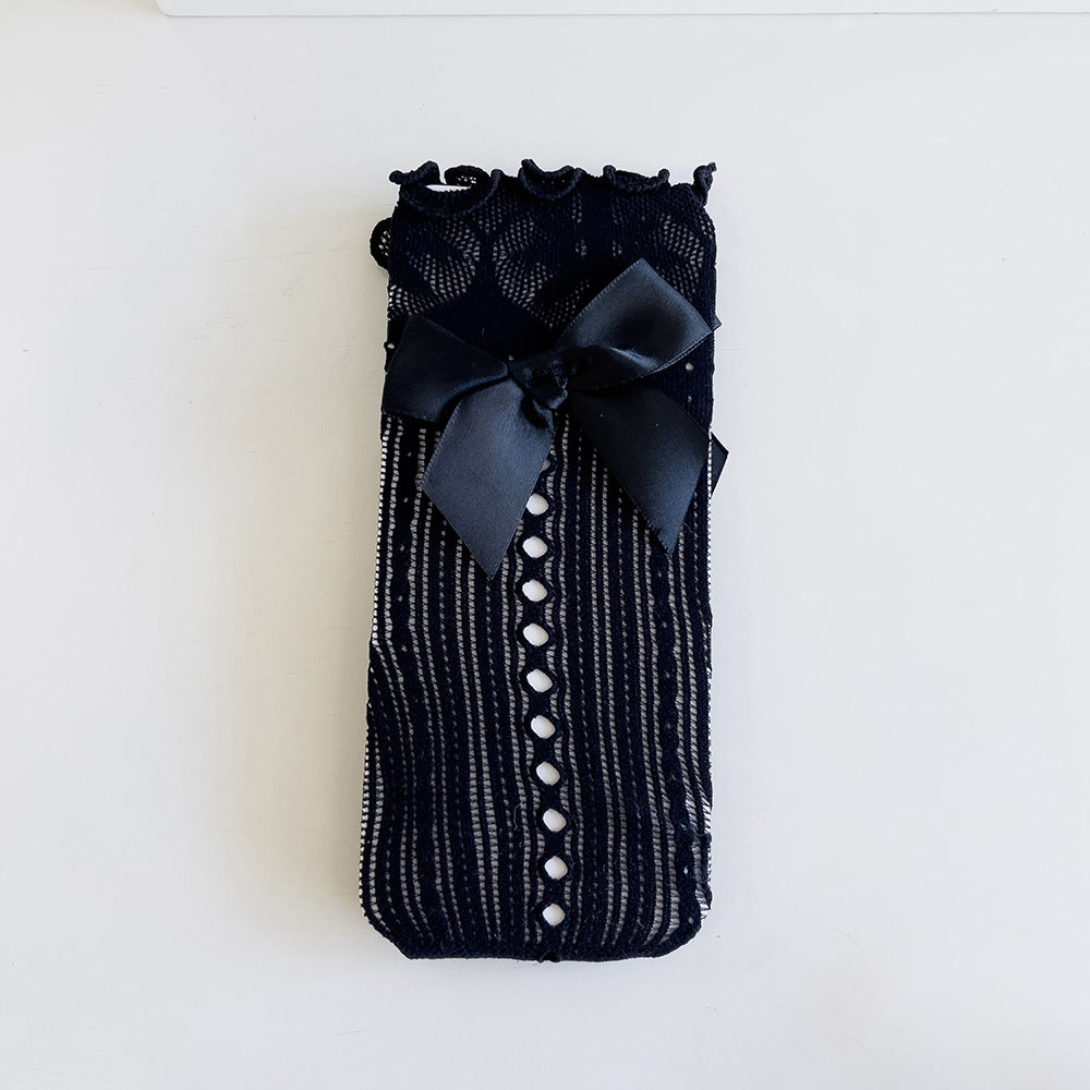 Girls Kids Bowknot Stockings Thin Breathable Comfy Knee High Socks