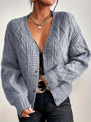Cable Button Up Lantern Sleeve Cardigan
