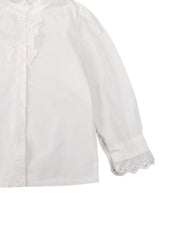 Girls Varsity Shirt Lace Ruffle Collar Long Sleeve Blouse