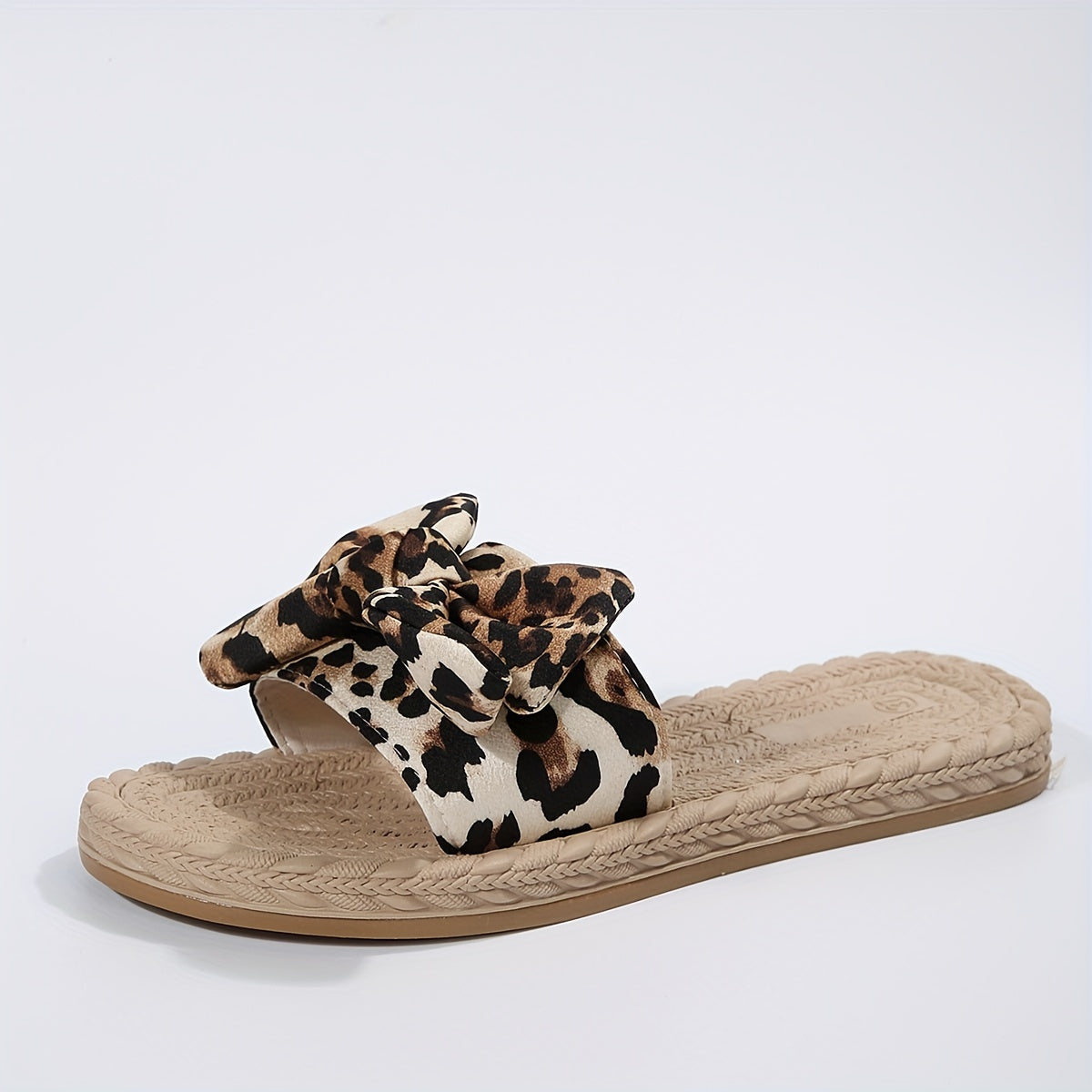 Leopard Pattern Bowknot Beach Slippers Flat Summer Slippers