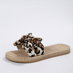 Leopard Pattern Bowknot Beach Slippers Flat Summer Slippers