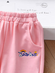 Girls' Embroidery Stripe Active Jogger Pants with Pockets