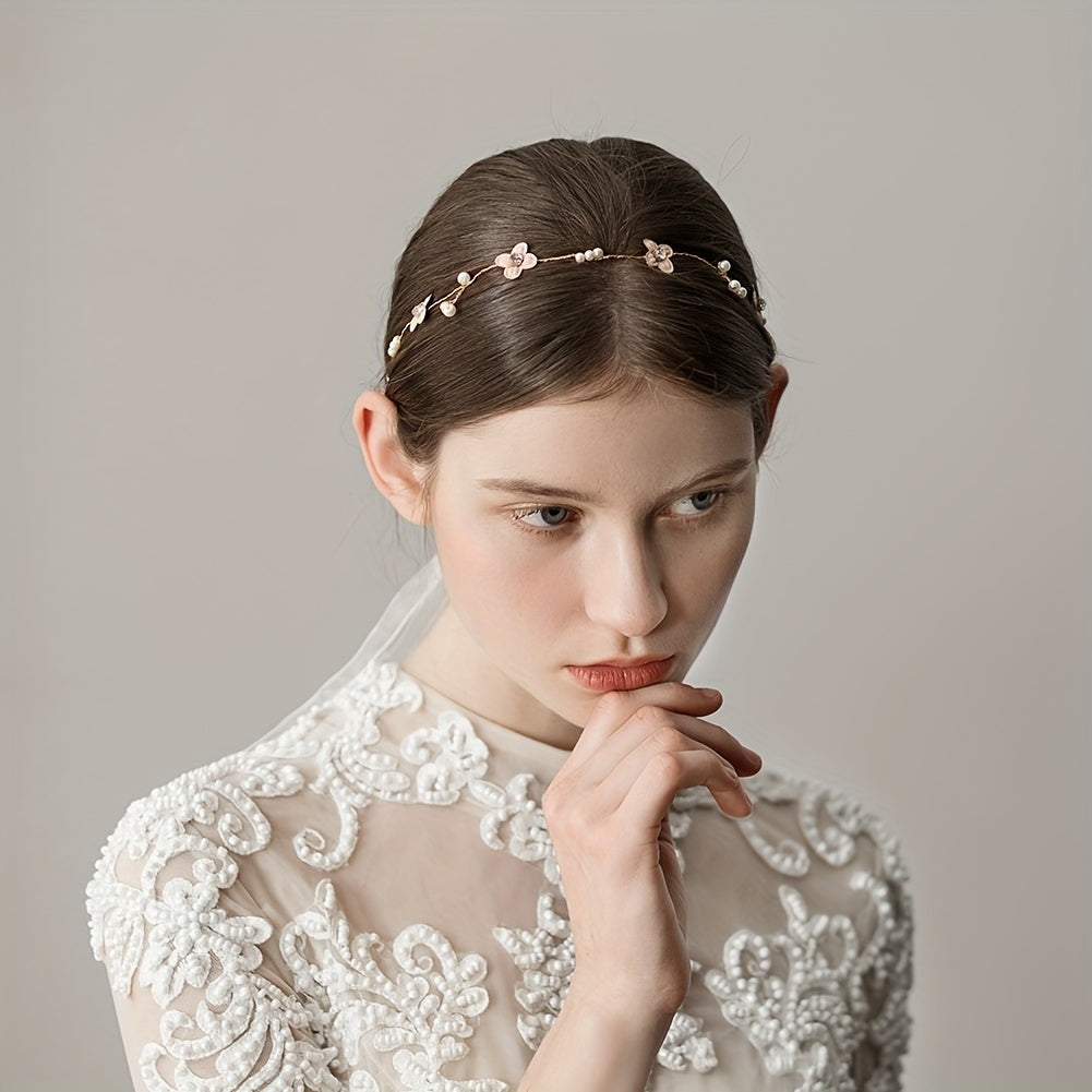 Rhinestone Flower Pearl Head Piece Bridal Wedding Hair Accessory