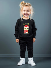 Girls 2pc Christmas Cat Crew Neck Sweatshirt Set