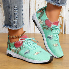 Floral Pattern Sneakers Lace Up Round Toe Lightweight Shoes