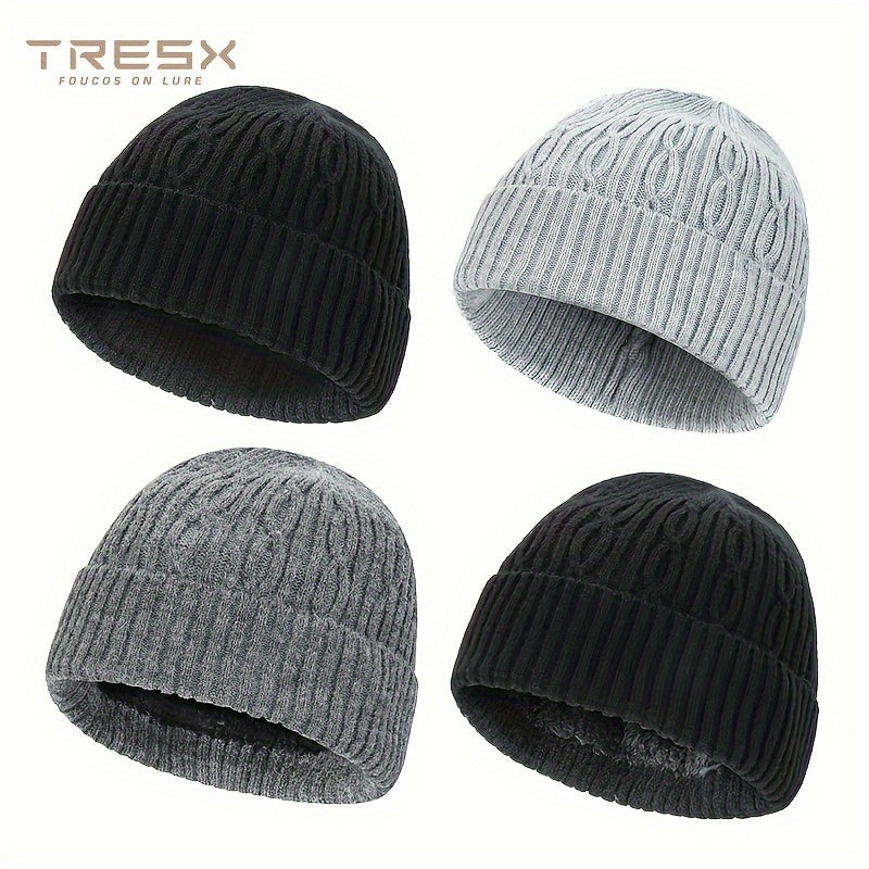 Knitted Cap With Fleece Lining Winter Beanie Hat