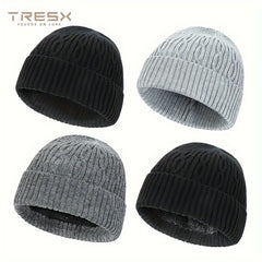 Knitted Cap With Fleece Lining Winter Beanie Hat