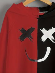 Boy's Happy Face Print Hoodie Long Sleeve Top