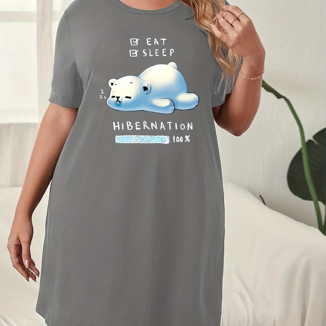 Comfort Sleep Dress Women's Plus Cartoon Bear Print