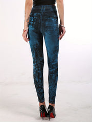 High Waist Denim Print Leggings Skinny Casual Leggings