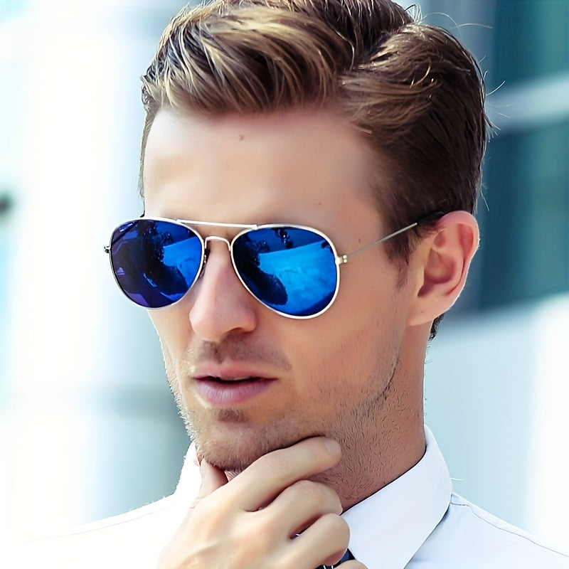 Double Bridge Classic Metal Coated Sunglasses UV 400 Circular Men's Driving