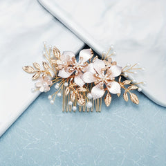 Flower & Pearl Hair Comb Bridal Wedding Headwear