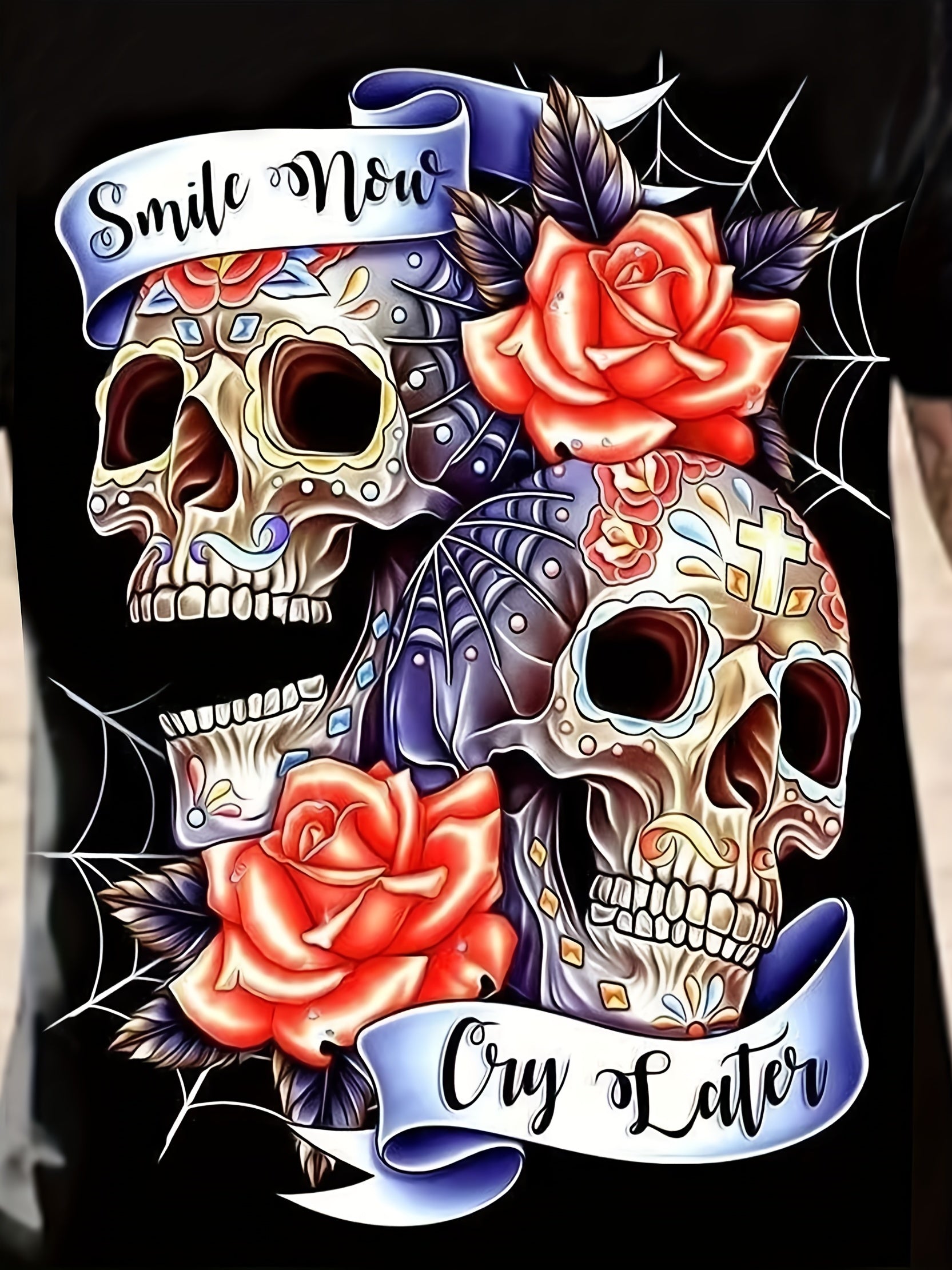 Men's 3D Floral Skull Print T-shirt for Summer Outdoor