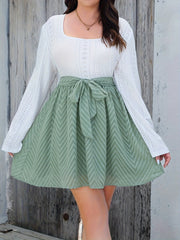 Colorblock Chevron Print Dress With Embroidery