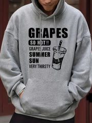Grapes & Drinks Print Hoodie Men's Graphic Pullover Sweatshirt
