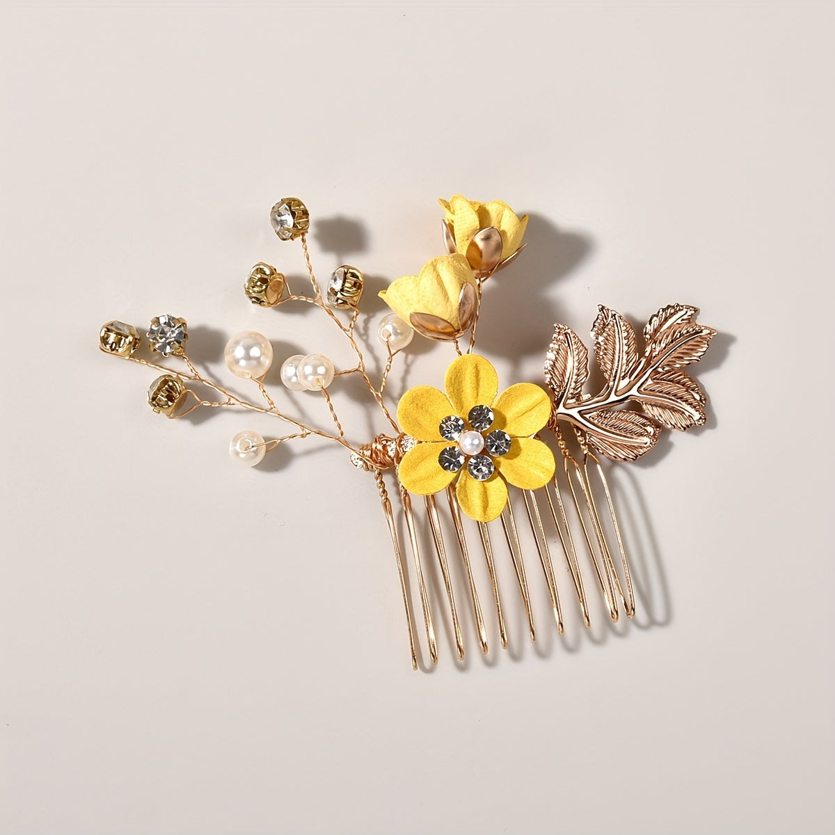 Faux Pearl Hair Comb Floral U-shaped Hairpin Hair Accessories Women