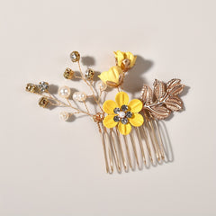 Faux Pearl Hair Comb Floral U-shaped Hairpin Hair Accessories Women