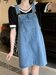 Patch Pockets Denim Skirtall Casual Denim Dress