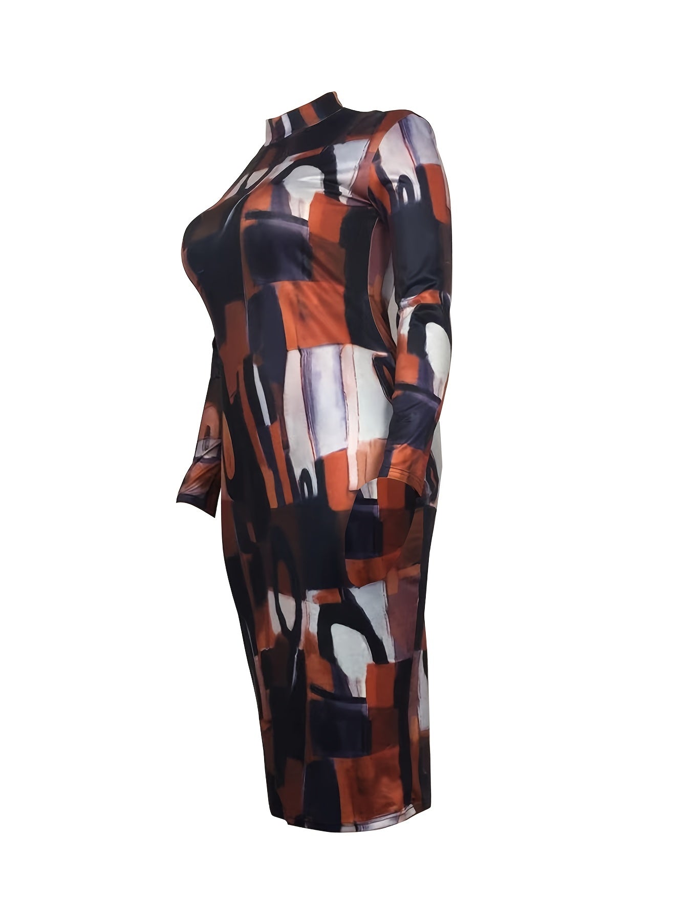 High Neck Long Sleeve Bodycon Dress