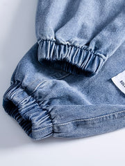 Boys Tapered Cargo Denim Jeans Elastic Waist Kids Clothes