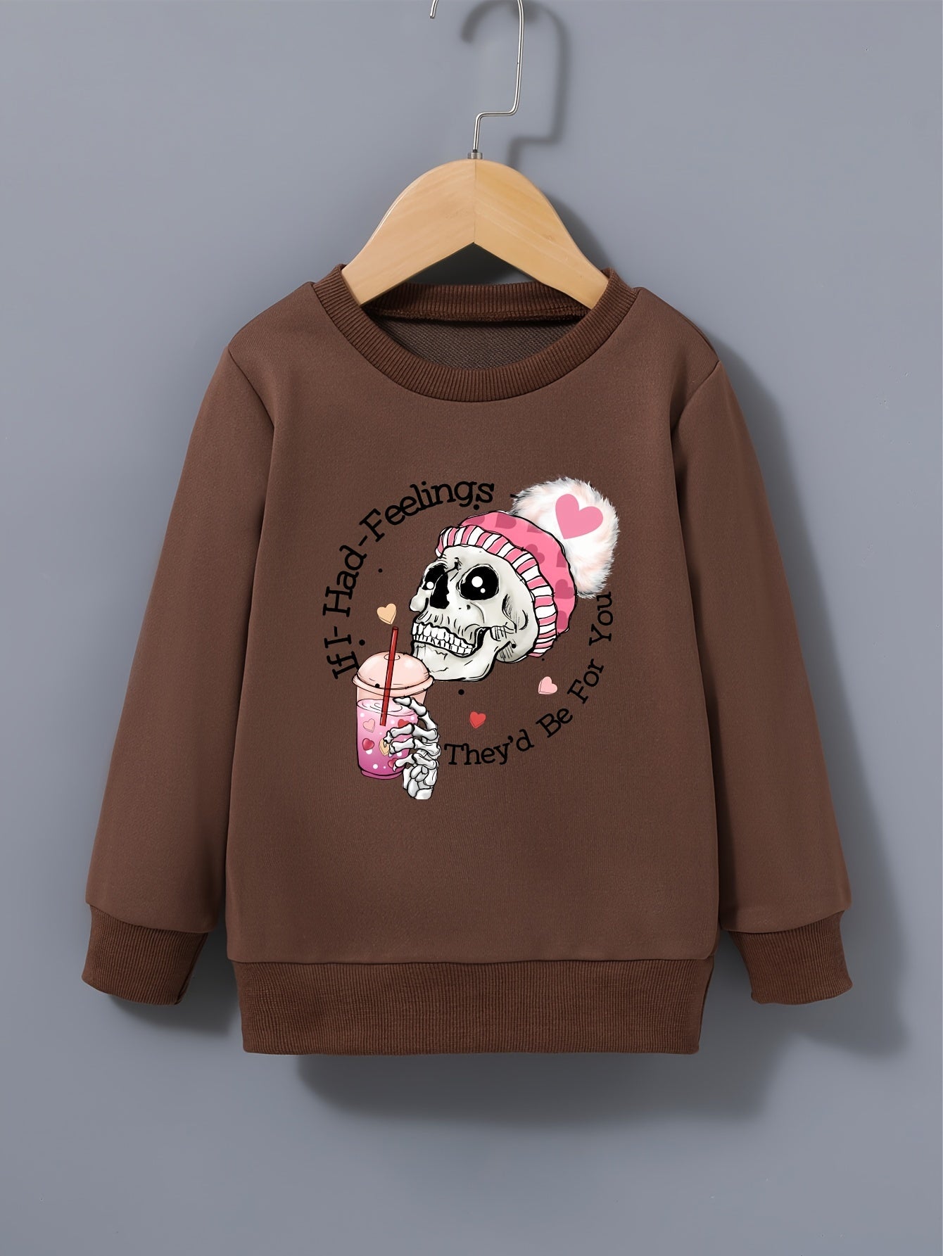 Skull Pom Hat Girls Sweatshirt Casual Fit Toddler Kids Tops Pullover