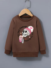 Skull Pom Hat Girls Sweatshirt Casual Fit Toddler Kids Tops Pullover